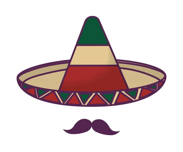 Hat mexican with moustache isolated icon — Stock Vector