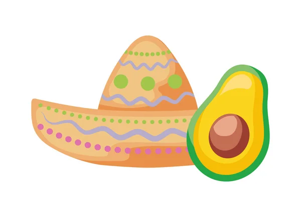 アボカドのアイコンがついたメキシコ人の帽子 — ストックベクタ