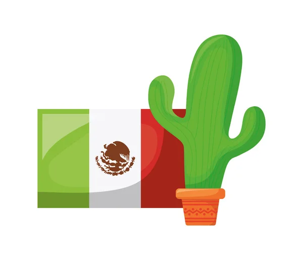 Cactus met vlag Mexicaans geïsoleerd icoon — Stockvector