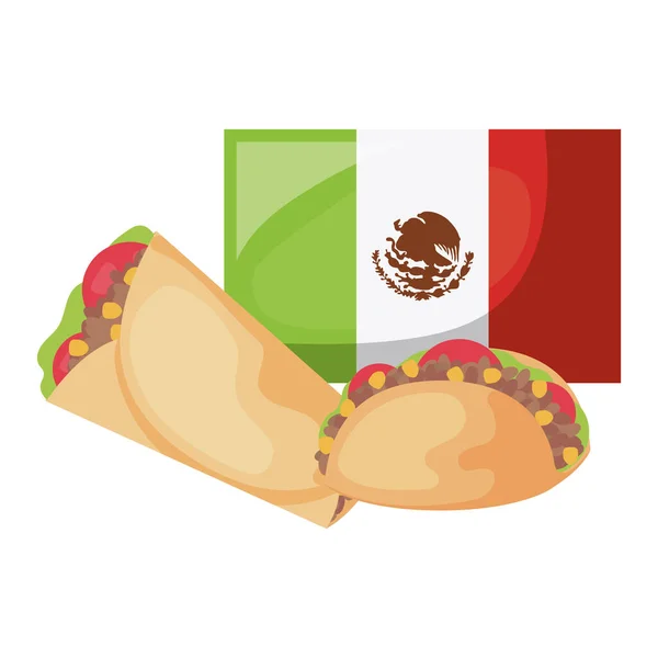 Makanan lezat dengan bendera Meksiko ikon terisolasi - Stok Vektor