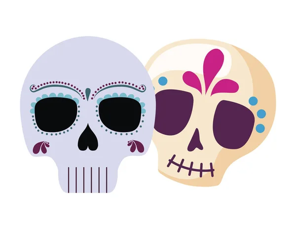 Ensemble crâne mort icône traditionnel mexicain — Image vectorielle