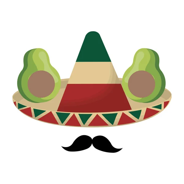 Bıyıklı ve avokadolarlı Meksikalı. — Stok Vektör