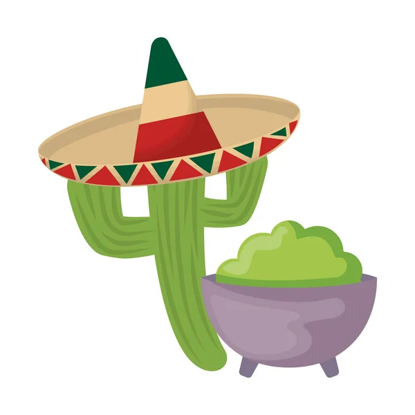 Cactus met hoed mexicaans en guacamole — Stockvector