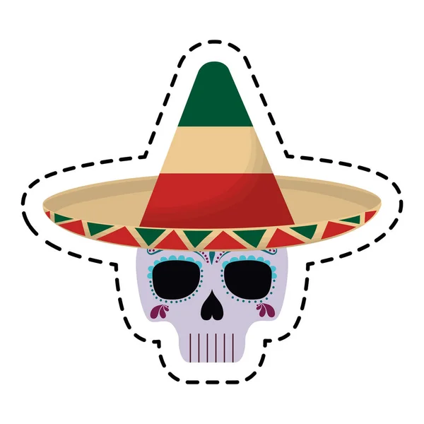Patch of skull with hat mexican isolated icon — Stock Vector