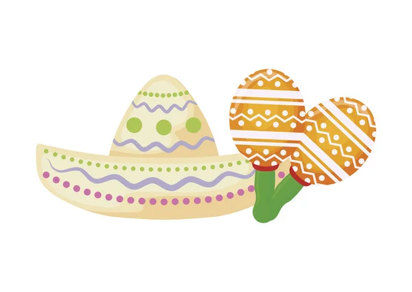 Sombrero mexicano con maracas icono aislado — Vector de stock