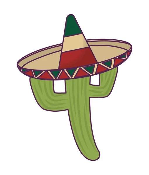 Cactus met hoed mexicaans traditioneel — Stockvector