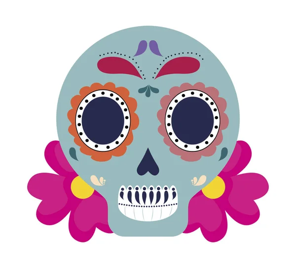 頭蓋骨の死のアイコン伝統的なメキシコの花の装飾 — ストックベクタ
