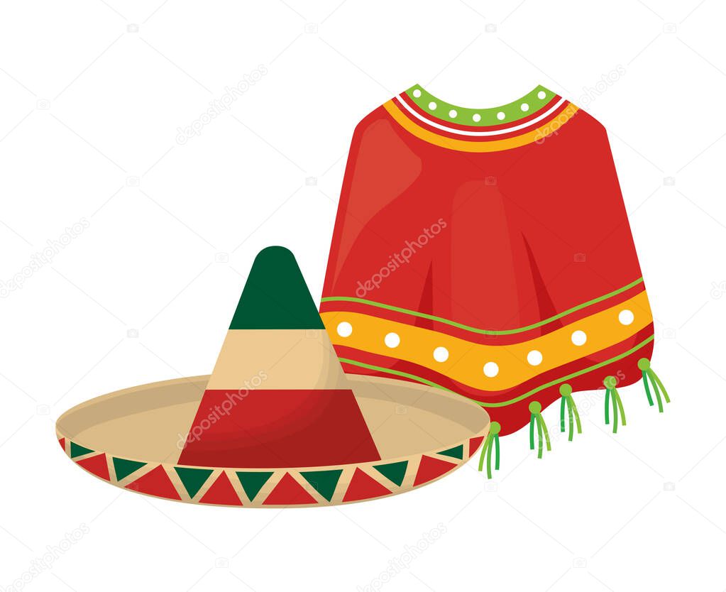 hat with poncho mexican traditional isolated icon