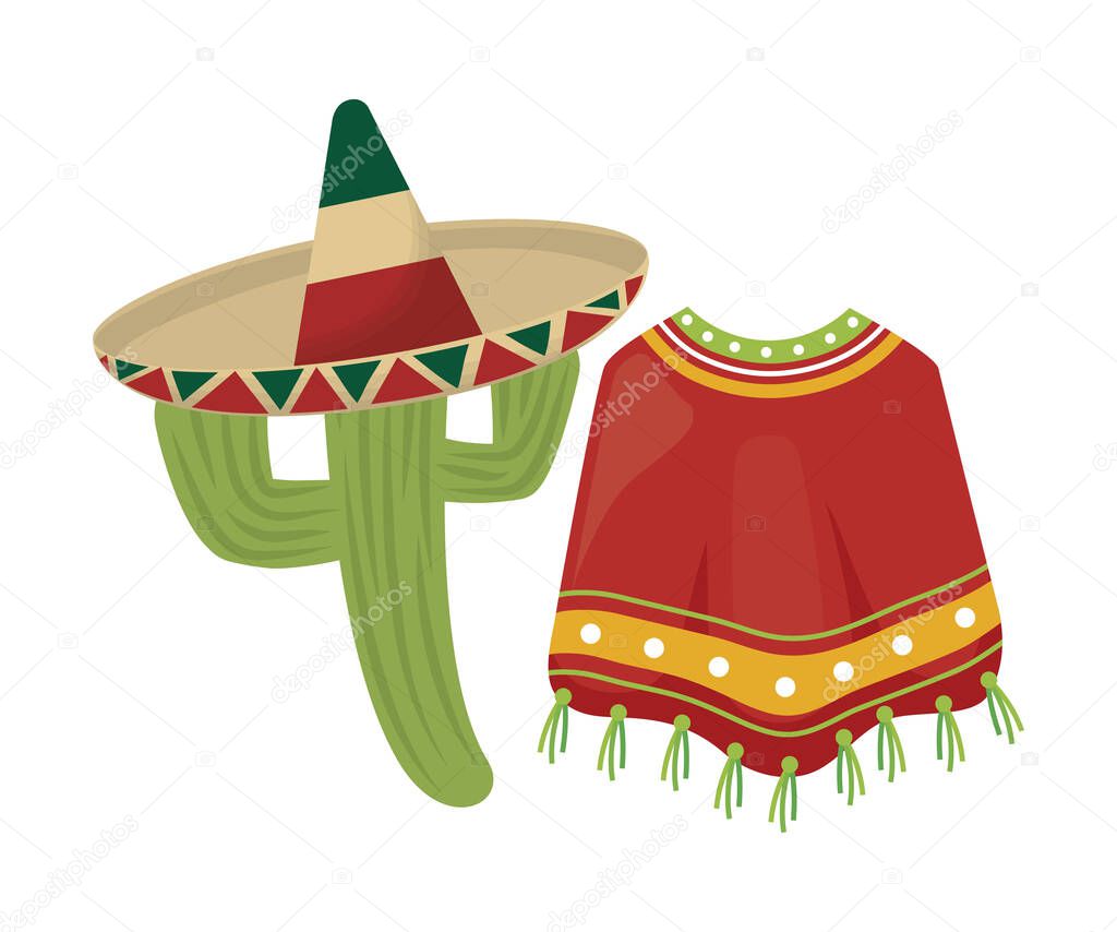 hat mexican with cactus and poncho