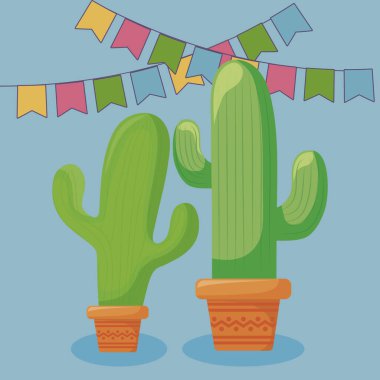 Yaşasın Meksika Kutlaması Kaktüs ve çelenkler asılı