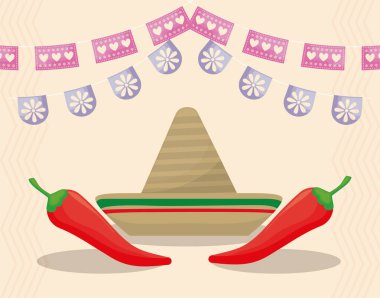 Yaşasın Meksika Kutlaması Şapka ve kırmızı biberle