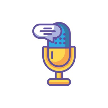 Beyaz arkaplanda konuşma baloncuğu olan mikrofon