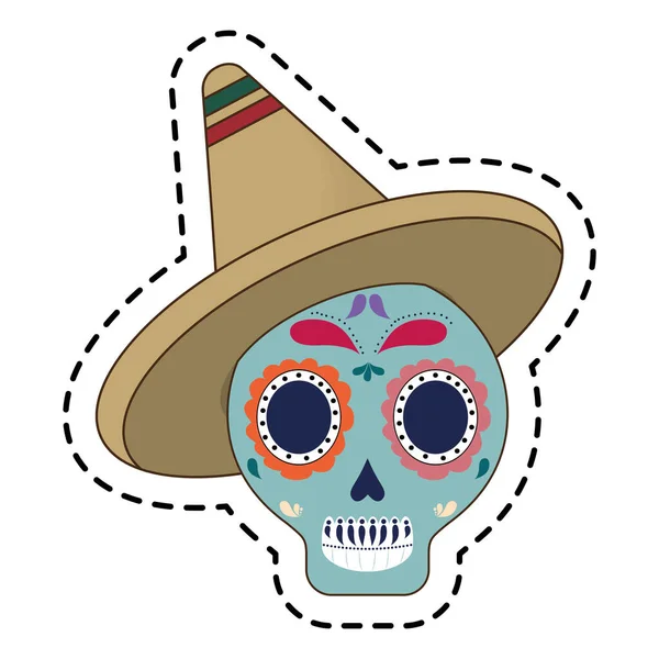 Patch de crânio com chapéu ícone isolado mexicano — Vetor de Stock