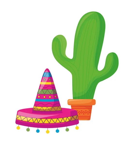 Kaktusy z kapeluszem meksykańska izolowana ikona — Wektor stockowy