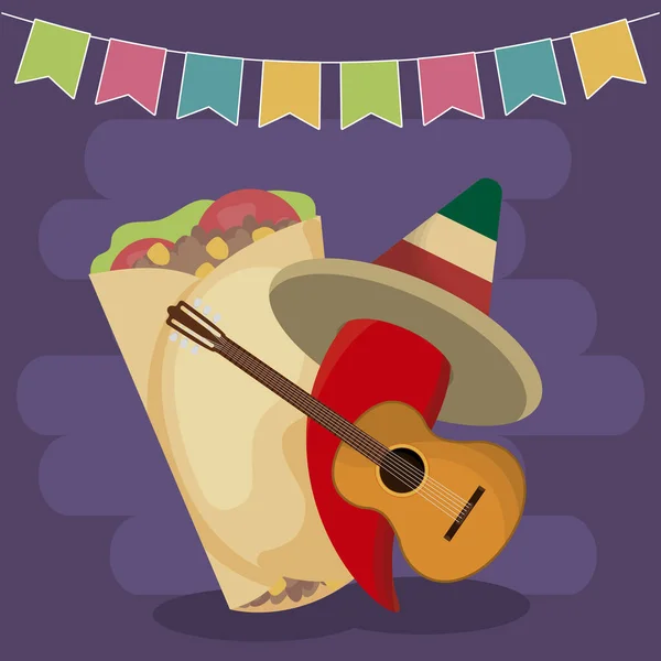 Viva celebração mexico com pimenta e ícones — Vetor de Stock