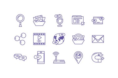 Beyaz arkaplanda simge sosyal medya seti