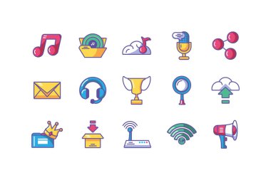 Beyaz arkaplanda simge sosyal medya seti