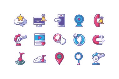 Beyaz arkaplanda simge sosyal medya seti