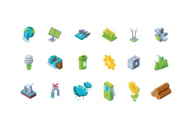 Beyaz arkaplanda yenilenebilir enerji dizisi