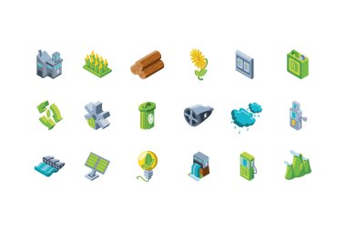 Beyaz arkaplanda yenilenebilir enerji dizisi