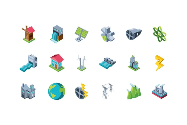 Set di icone energia rinnovabile su sfondo bianco — Vettoriale Stock
