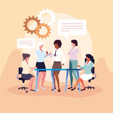 Çalışma ofisindeki iş kadınları, küresel planlama ve pazarlama araştırmaları hakkında toplantılar