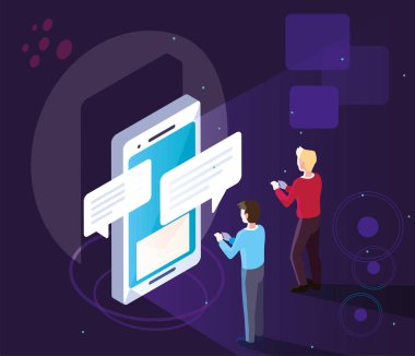 Akıllı telefon ekranı ve mobil uygulamaları olan adamlar