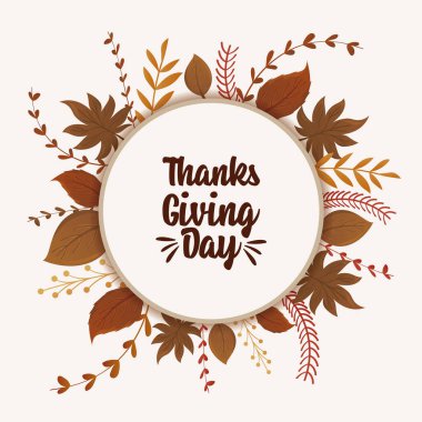 Etiketli kart Mutlu Şükran Günü ve sonbahar yaprakları