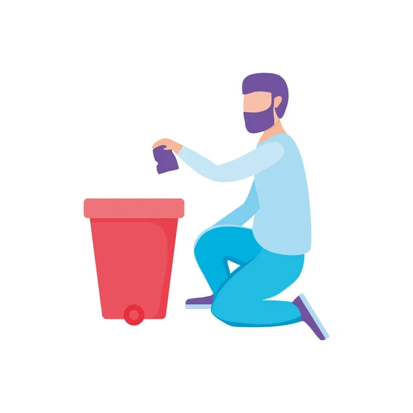 Scena eco amichevole e l'uomo con bidoni della spazzatura — Vettoriale Stock