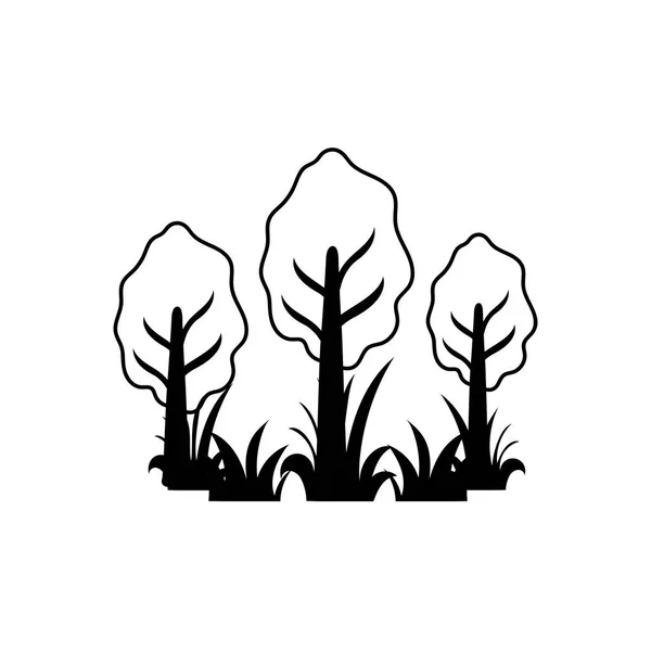 Plantas de árboles con paisaje sobre fondo blanco — Vector de stock
