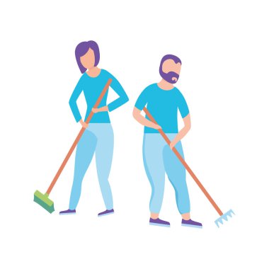 Çevre dostu sahne ve bahçe aletleri olan insanlar