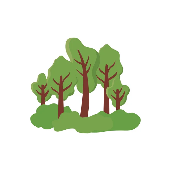 Plantas de árboles con paisaje sobre fondo blanco — Vector de stock