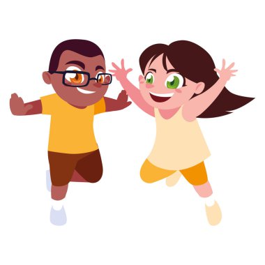 İzole edilmiş kız ve erkek çizgi film vektör tasarımı