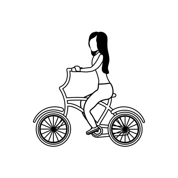 Young woman in bicycle on white background — Stock Vector