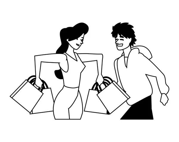 Isolé femme et homme shopping vecteur design — Image vectorielle
