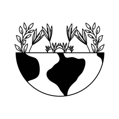 Beyaz arka planda ağaç bitkileri olan dünya gezegeni.