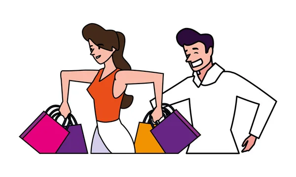 Isolerad kvinna och man shopping vektor design — Stock vektor