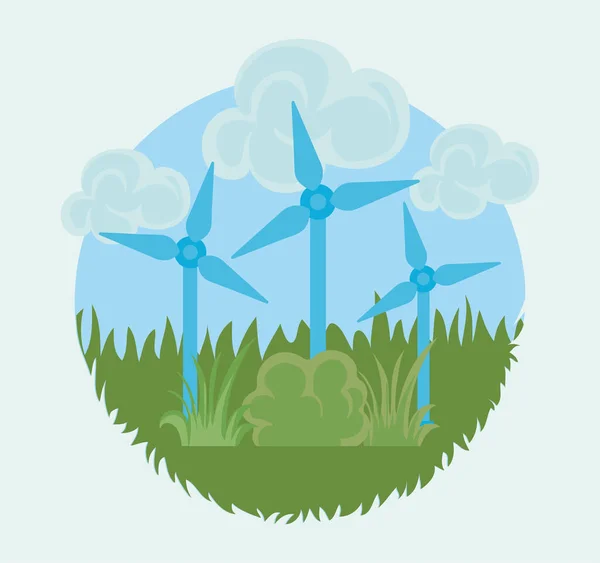 Возобновляемые источники энергии турбины с фоновым пейзажем — стоковый вектор