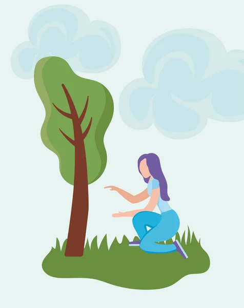 Jeune femme sur l'herbe — Image vectorielle