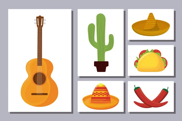 Paquete de iconos mexicanos conjunto tradicional — Vector de stock