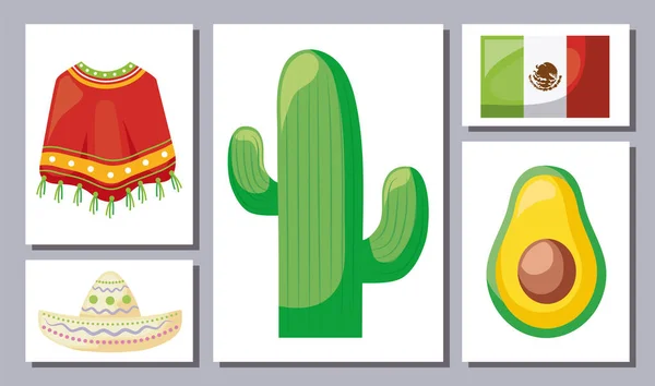 Paquete de iconos mexicanos conjunto tradicional — Vector de stock