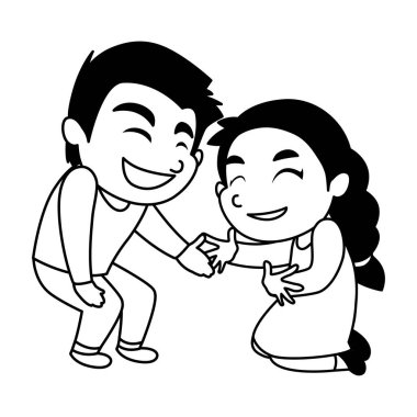 İzole edilmiş kız ve erkek çizgi film vektör tasarımı