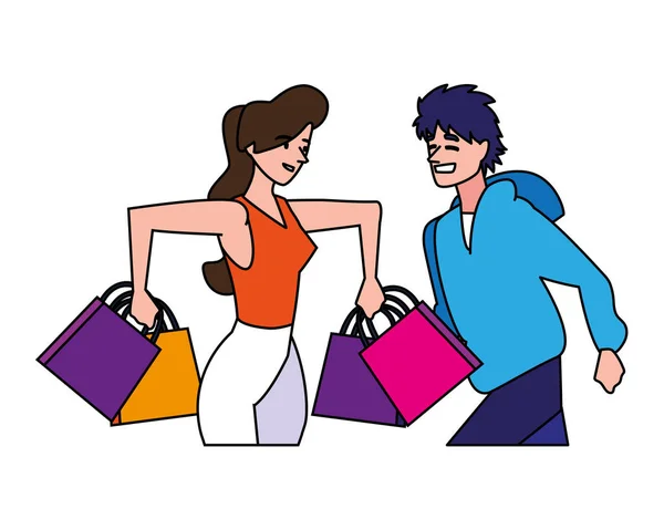 Isolé femme et homme shopping vecteur design — Image vectorielle