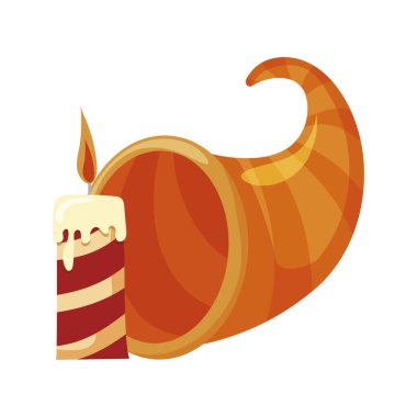 Beyaz zemin üzerinde mum bulunan kahverengi kornucopia