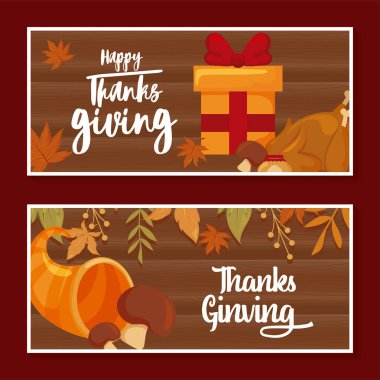 Mutlu şükran günleri ve yemekler etiketli kartlar.