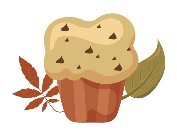 白地に秋の紅葉が美味しくフレッシュなカップケーキ — ストックベクタ