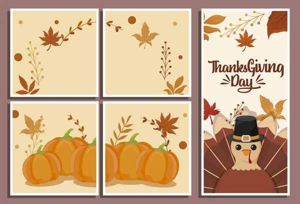 Set di carte con etichetta felice Ringraziamento — Vettoriale Stock