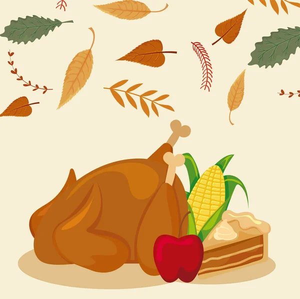 Zestaw ikon dziękczynienia z jesiennych liści tła — Wektor stockowy