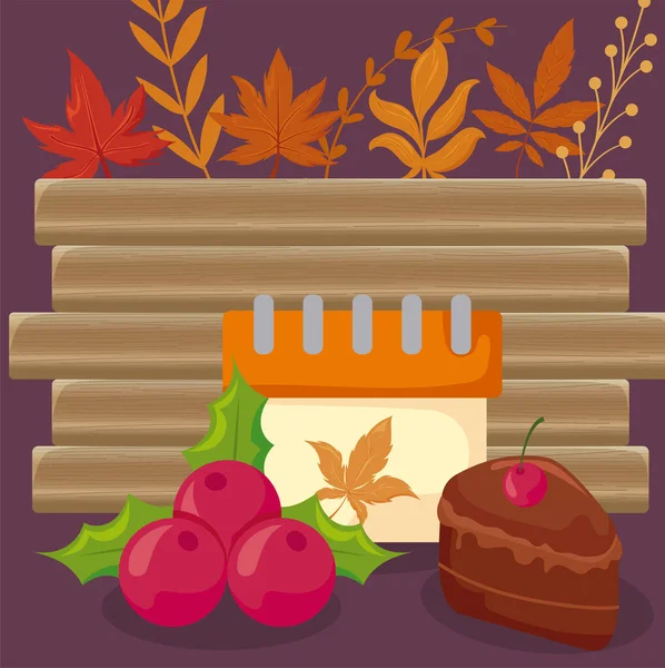 Ensemble d'icônes thanksgiving avec des feuilles d'automne de fond — Image vectorielle