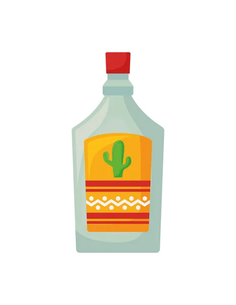 Garrafa de tequila, bebida mexicana tradicional em fundo branco —  Vetores de Stock